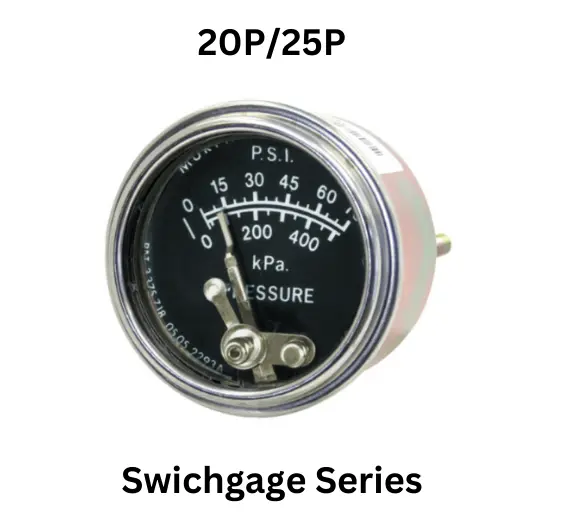 A pressure gauge from FW Murphy's Swichgage Series, model 20P/25P, emphasizing its reliability and performance